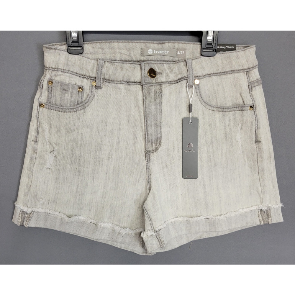 Tractr‎ Brittany Shorts Womens 4 Gray Denim Distressed Frayed Slim Mid Rise New